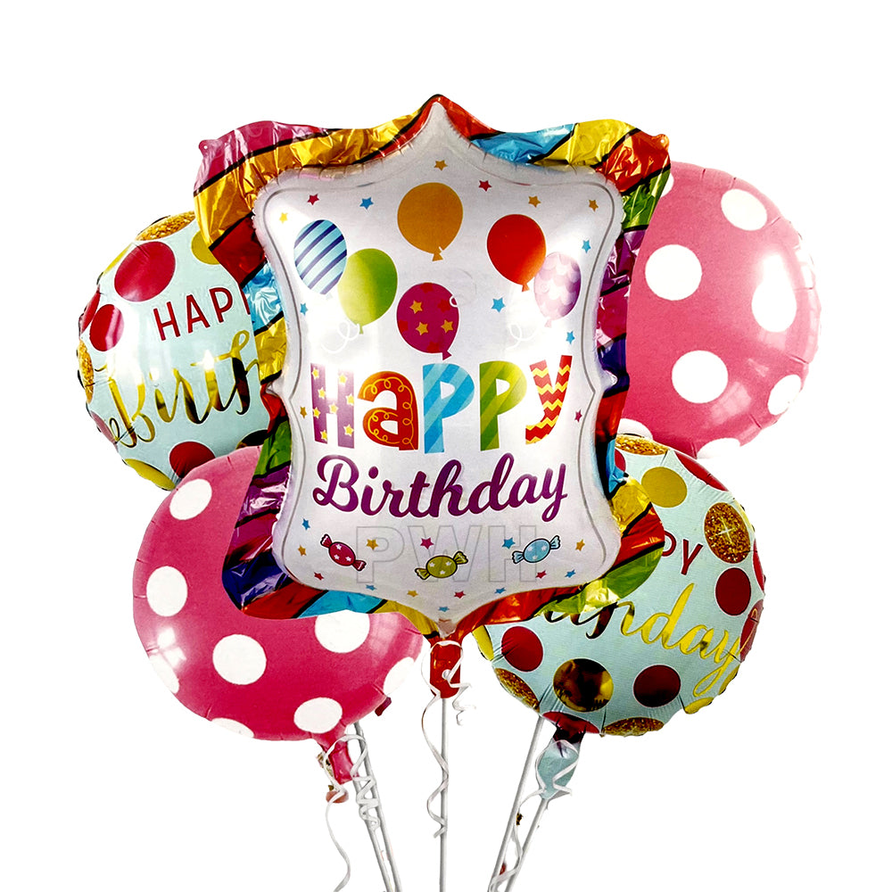 Mcolor Happy Birthday 5-in-1 multi color square Mylar foil balloons set for birthday party decoration wholesale supplier in India