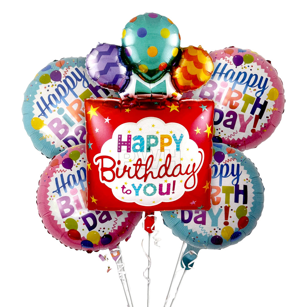 Mcolor Happy Birthday 5-in-1 Red Square Mylar foil balloons set for birthday party decoration wholesale supplier in India