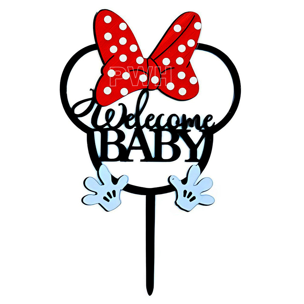 Mickey Mouse ONE acrylic cake topper in black for first birthday cake decoration available wholesale from Party Wholesale Hub