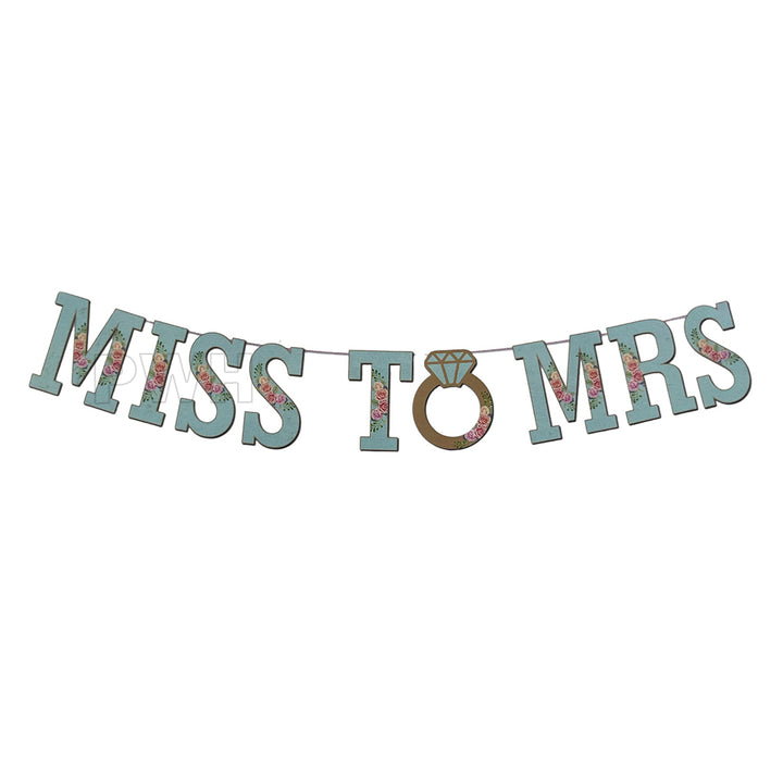 MISS TO MRS decorative paper wall banner for bridal shower, bachelorette party, engagement celebration, wedding photo booth backdrop, and bride-to-be party decoration available in bulk from Party Wholesale Hub.