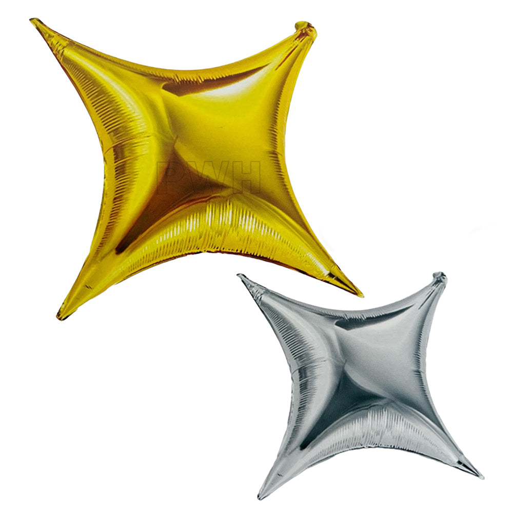 Multi Colour 4 Pointed Star Shape Mylar aluminium foil balloon with glossy metallic finish for birthday parties, balloon bouquets, weddings, and event decoration from Party Wholesale Hub.
