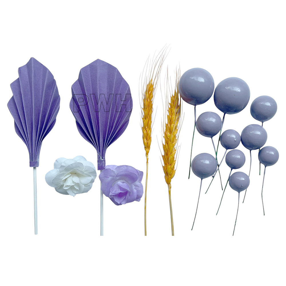 Palm Leaf decorative cake topper set in assorted colors for tropical boho birthday and wedding cake decoration available wholesale from Party Wholesale Hub