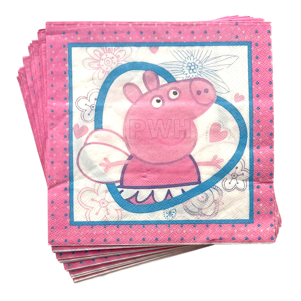 Peppa Pig Theme Paper Napkins pack of 20 disposable kids birthday party tissue napkins for wholesale party tableware from Party Wholesale Hub