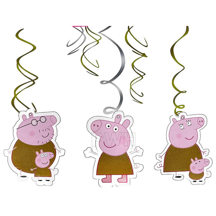 Peppa Pig party swirl hangings decoration 6 pcs for kids birthday party, theme celebration, and ceiling decoration available wholesale from Party Wholesale Hub