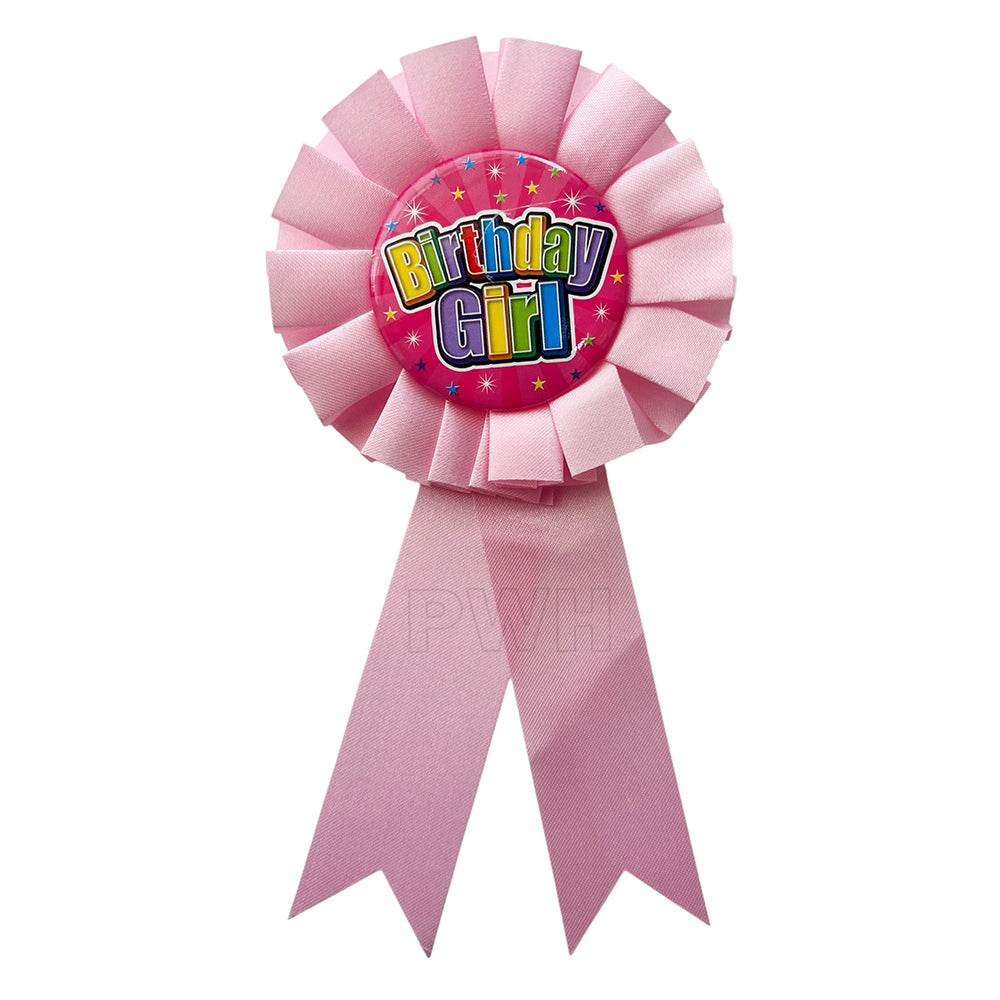 Premium pink Birthday Girl satin badge for kids birthday parties, celebration events, school functions, themed birthdays, and birthday photo props from Party Wholesale Hub India.