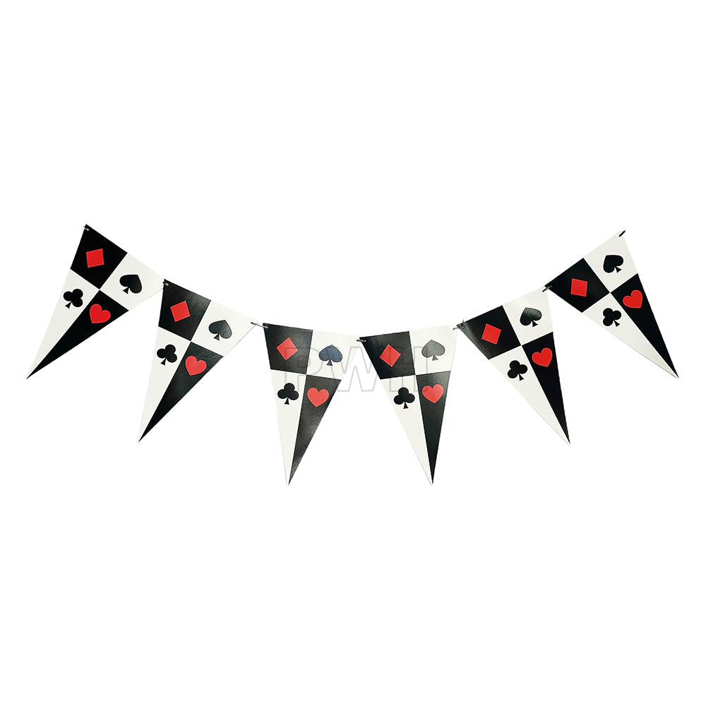 Poker large triangle flags casino theme paper banner for Las Vegas, poker night, and casino party decoration available wholesale from Party Wholesale Hub