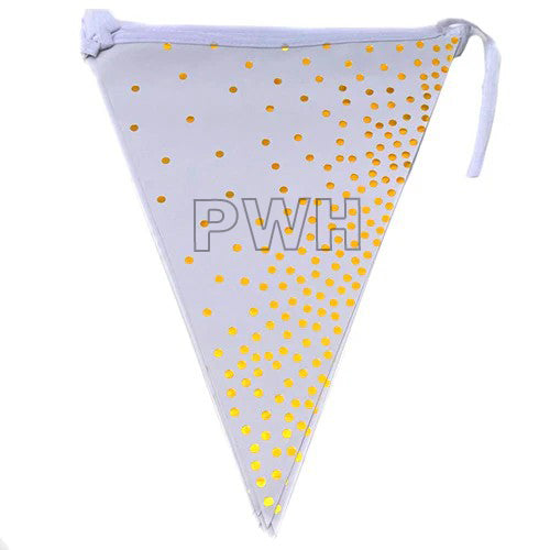 Polka Dots theme golden glitter paper wall banner for birthday party decoration, cake table backdrop, and photo booth available in bulk from Party Wholesale Hub.