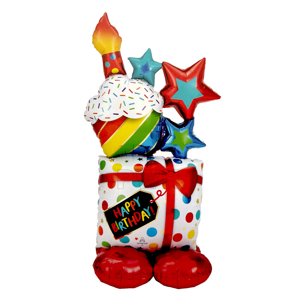 Stacked Happy Birthday 3-in-1 Mylar foil balloon cluster for birthday party decoration wholesale supplier in India