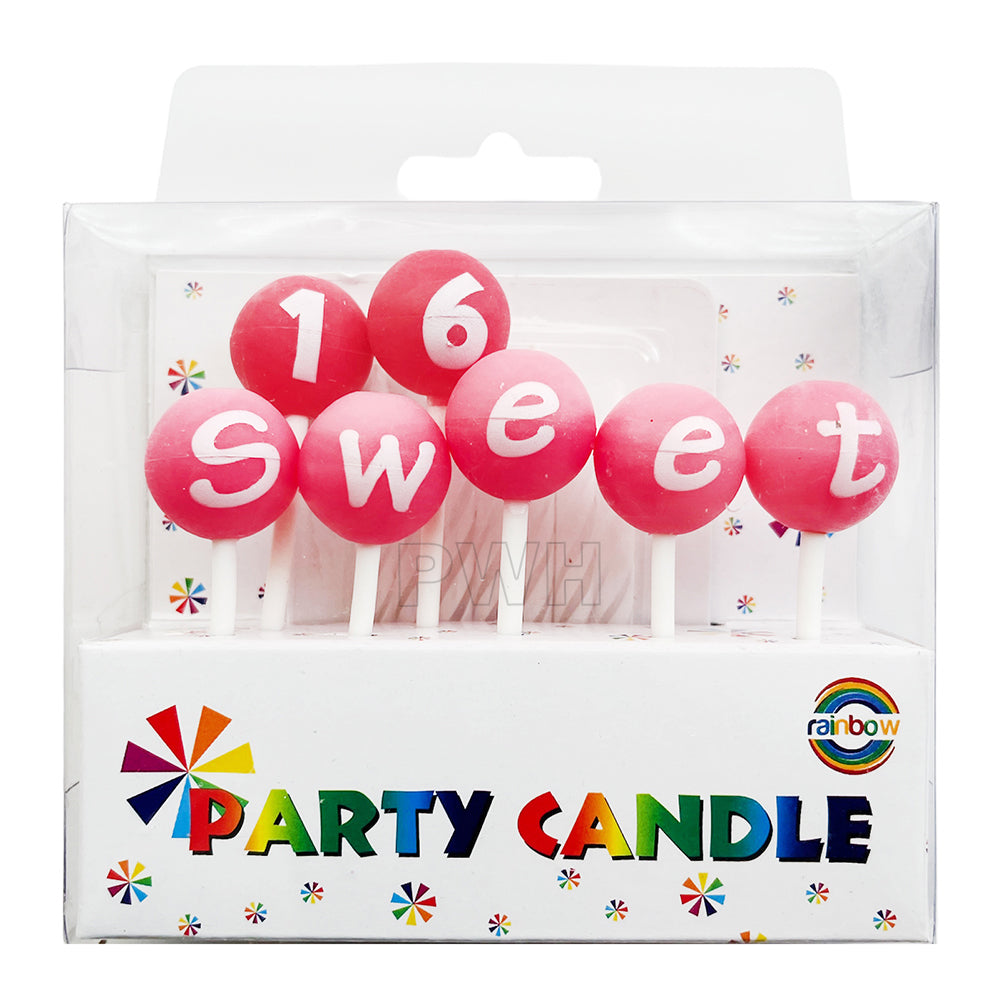 Sweet 16 pink birthday cake candle made from eco-friendly paraffin for milestone birthday celebrations available wholesale from Party Wholesale Hub