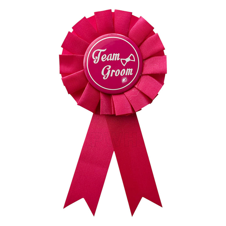 Premium Team Groom satin badge for bachelor parties, stag nights, wedding celebrations, groom squad events, and pre-wedding functions from Party Wholesale Hub India.