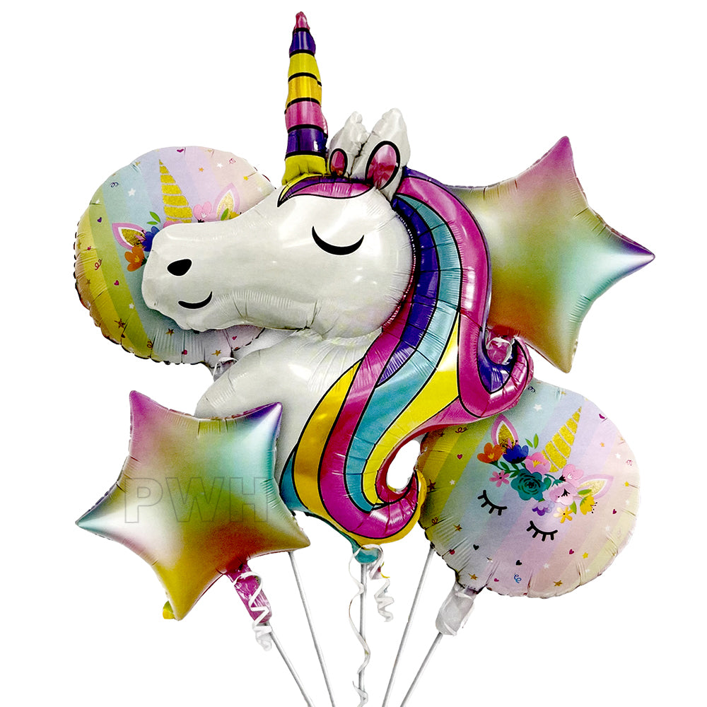 Unicorn theme 5-in-1 Mylar foil balloon set for unicorn birthday party decoration wholesale supplier in India