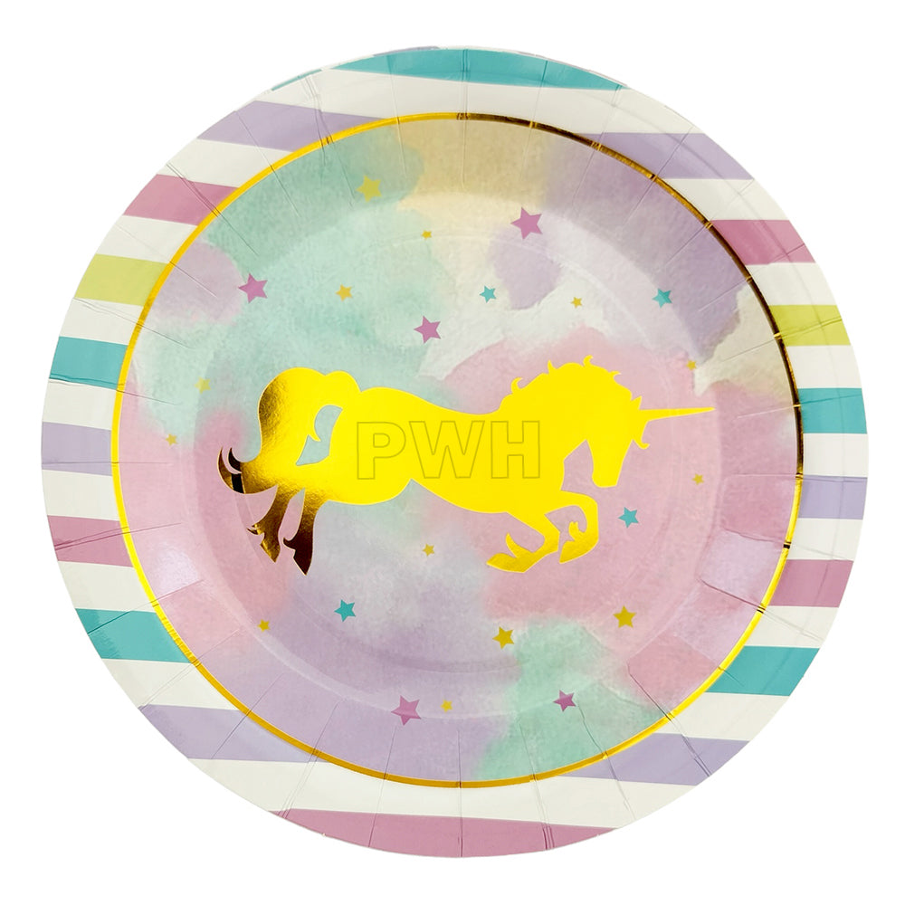 Premium Unicorn Theme Glossy Paper Food Plates 9 Inch Pack of 10 for Kids Birthday Party Tableware from Party Wholesale Hub