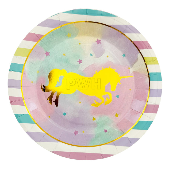 Premium Unicorn Theme Glossy Paper Food Plates 9 Inch Pack of 10 for Kids Birthday Party Tableware from Party Wholesale Hub