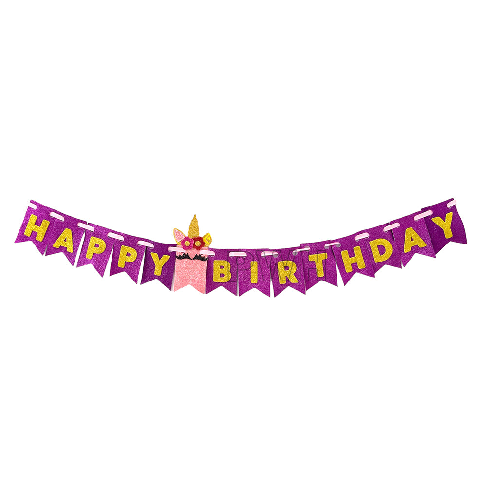 Unicorn Theme Happy Birthday Milestone Banner for kids birthday party wall decoration with colorful unicorn design from Party Wholesale Hub.