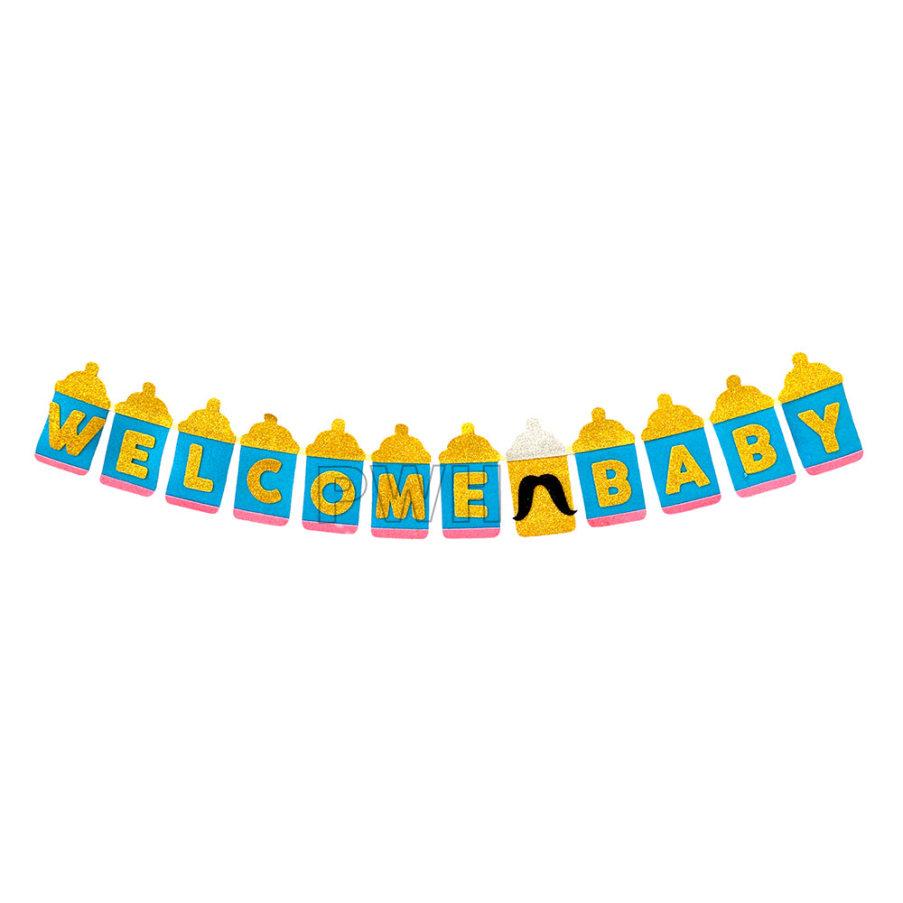 Welcome Baby Bottle EVA Wall Banner made from premium EVA foam for baby shower and newborn welcome party decoration from Party Wholesale Hub.