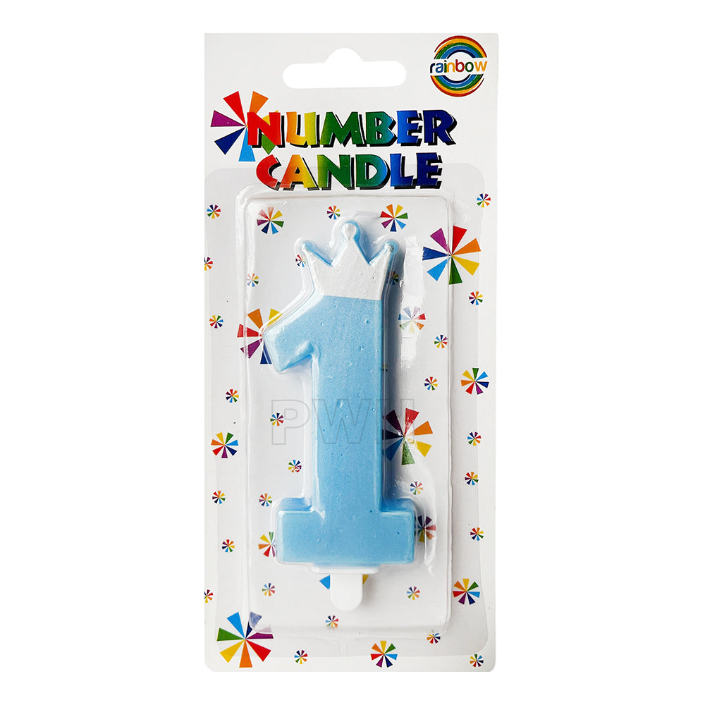 Royal Crown No. 1 birthday cake candle in blue and pink for first birthday cake decoration and wholesale party supplies from Party Wholesale Hub