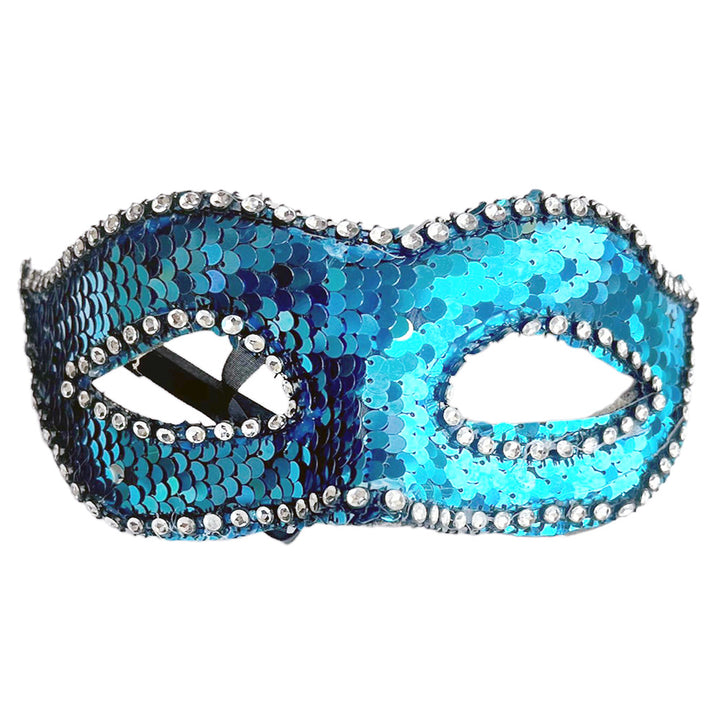 sequin half face party mask blue - party wholesale hub