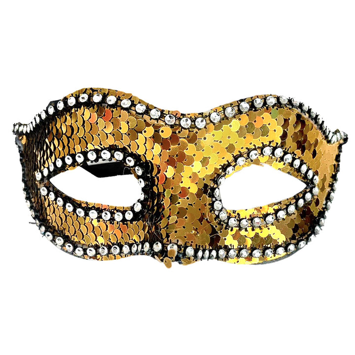 sequin half face party mask golden - party wholesale hub