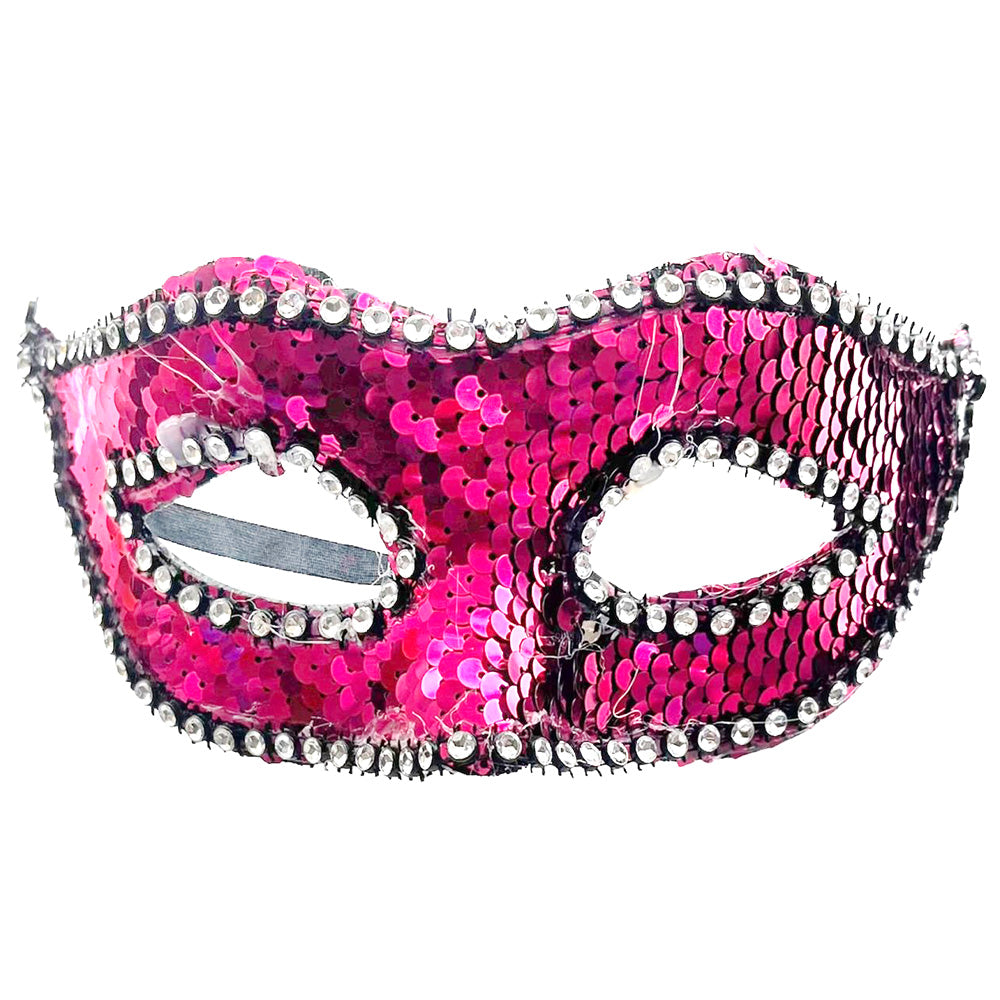 sequin half face party mask pink - party wholesale hub