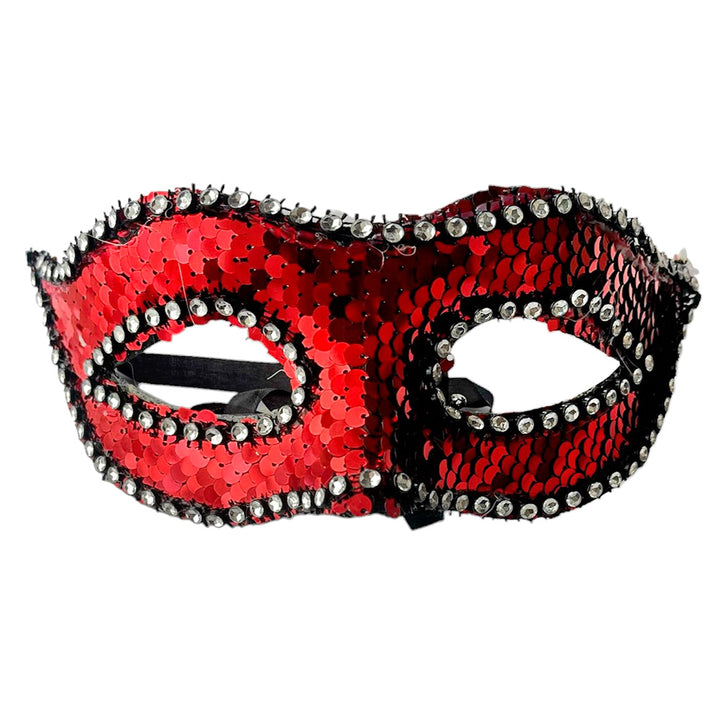 sequin half face party mask red - party wholesale hub