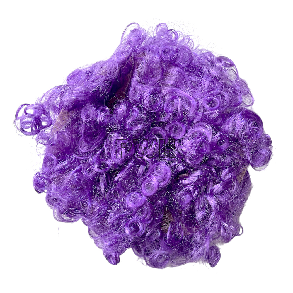 Short curly colorful synthetic party wig in assorted colors for fancy dress, cosplay, costume parties, birthdays, and wholesale party supplies.