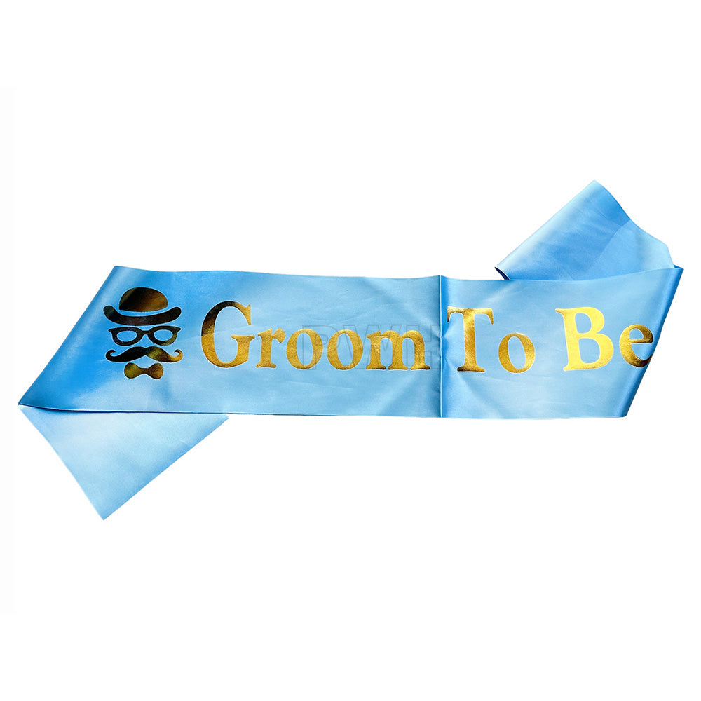 Premium blue Groom to Be satin party sash for bachelor parties, engagement celebrations, wedding photoshoots, and groom celebration accessories from Party Wholesale Hub India.
