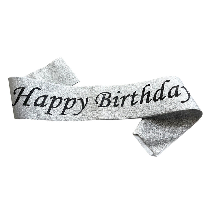 Premium Happy Birthday glitter satin sash in assorted colors for kids' and adult birthday celebrations, milestone parties, cake-cutting ceremonies, and birthday photoshoots from Party Wholesale Hub India.