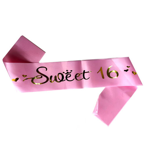 Sweet 16 Birthday Party Sash - Pink - Party Wholesale Hub