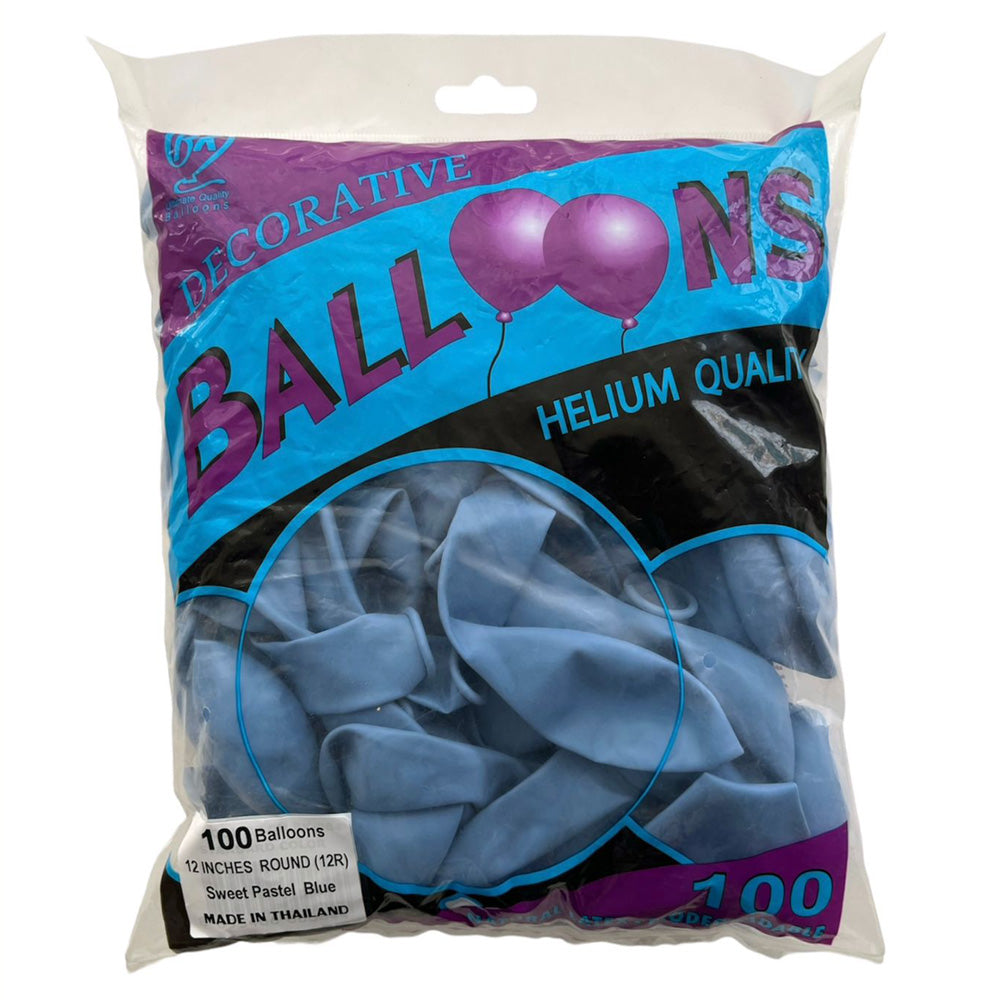 12" Sweet Pastel Latex Balloons - Pack - Blue - Party Wholesale Hub