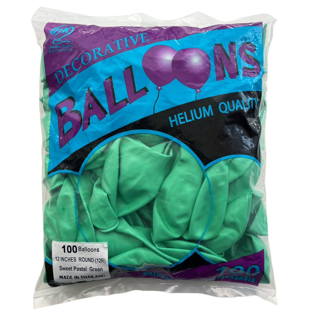 12" Sweet Pastel Latex Balloons - Pack - Green - Party Wholesale Hub