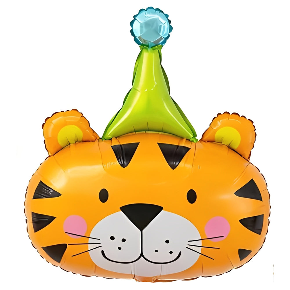 Tiger with Cap Mylar Foil Balloon for jungle theme kids birthday party decoration available at wholesale from Party Wholesale Hub