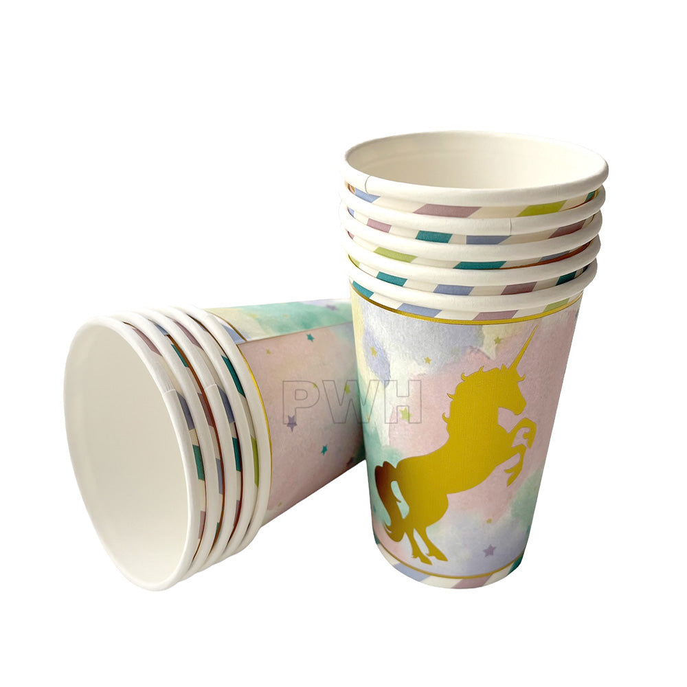 Unicorn Theme Glitter Paper Cups pack of 10 golden disposable eco-friendly paper cups for unicorn birthday party tableware and wholesale party supplies