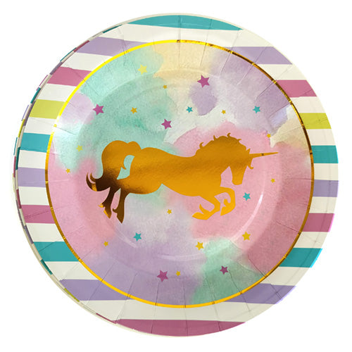 Unicorn Theme Glossy Paper Food Plates - Isolated - Party Wholesale Hub