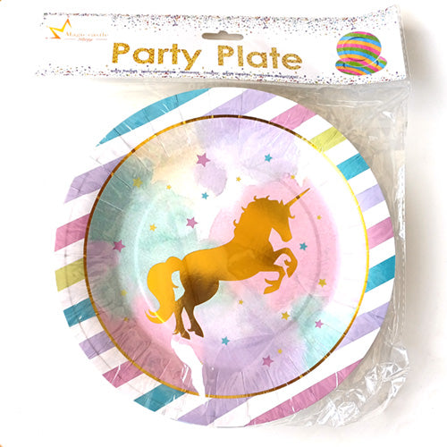 Unicorn Theme Glossy Paper Food Plates - Party Wholesale Hub