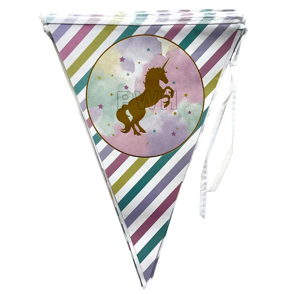 Unicorn Theme Happy Birthday Wall Banner made from eco-friendly paper for kids' birthday party decoration and wholesale party supplies