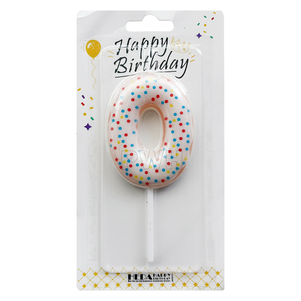Donut Shape Number Cake Candle available in digits 0 to 9 premium birthday cake decoration candle for wholesale from Party Wholesale Hub