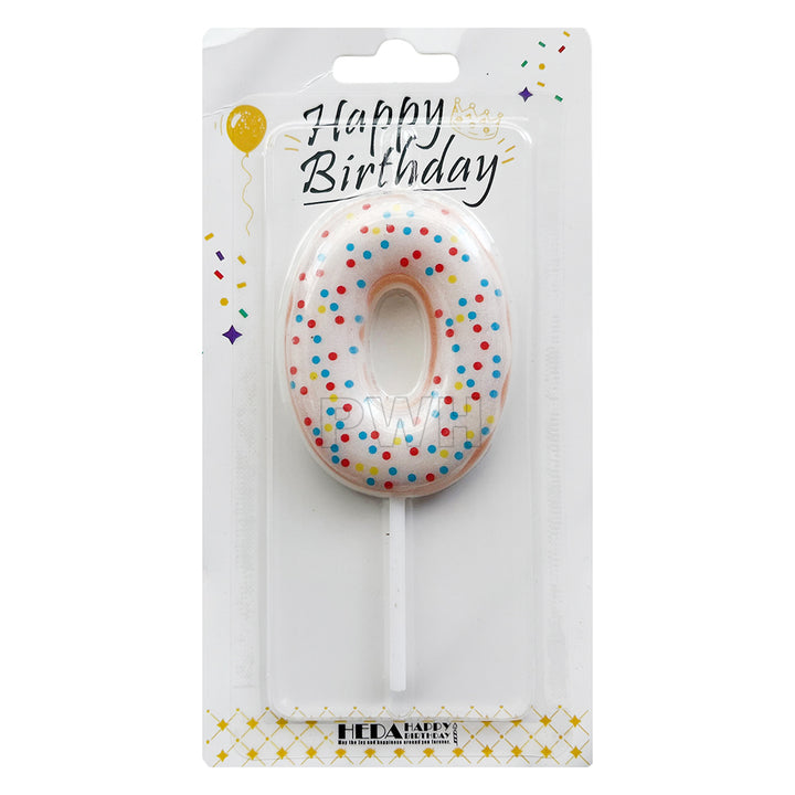 Donut Shape Number Cake Candle available in digits 0 to 9 premium birthday cake decoration candle for wholesale from Party Wholesale Hub