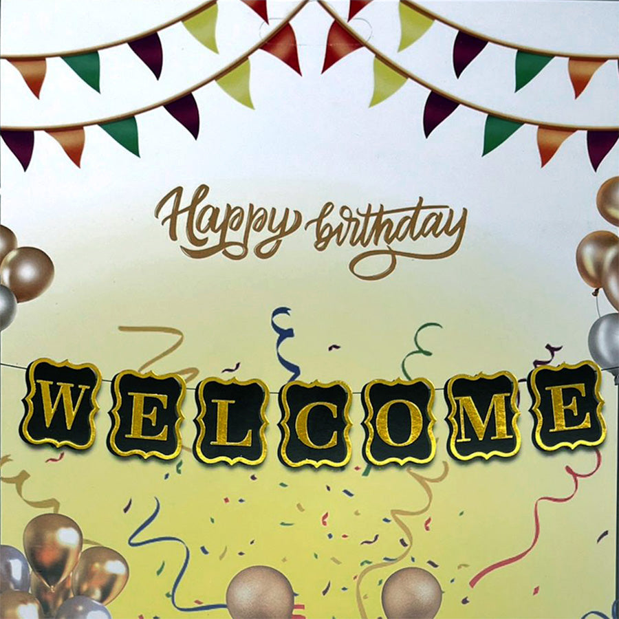 Welcome Black Golden Wall Banner - Pack - party Wholesale Hub