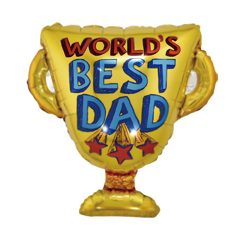 World's Best Dad Trophy Foil Balloon in Gold for Father's Day Decorations sold in bulk